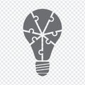 Simple icon light bulb puzzle in gray. Simple icon puzzle of the seven pieces on transparent background.